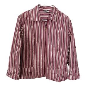 Alfred‎ Dunner 16 Burgundy Striped Zip Up Jacket Cotton Blend Everyday Casual
